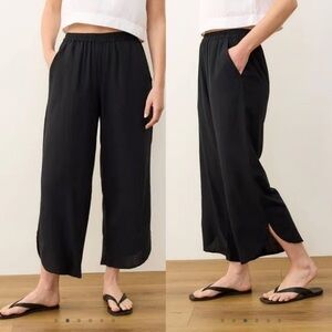Marine Layer Allison Wide Leg Pant Black Cropped sz L Stretch Elastic Waistband